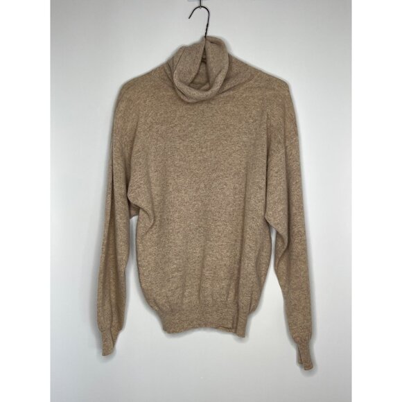 Vintage Jacqueline 100%‎ Cashmere Turtleneck Shoulder Pads Light Brown Medium - Picture 1 of 7